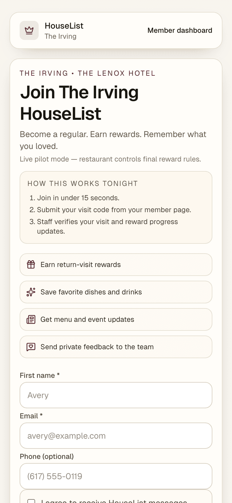 Guest QR join page for HouseList