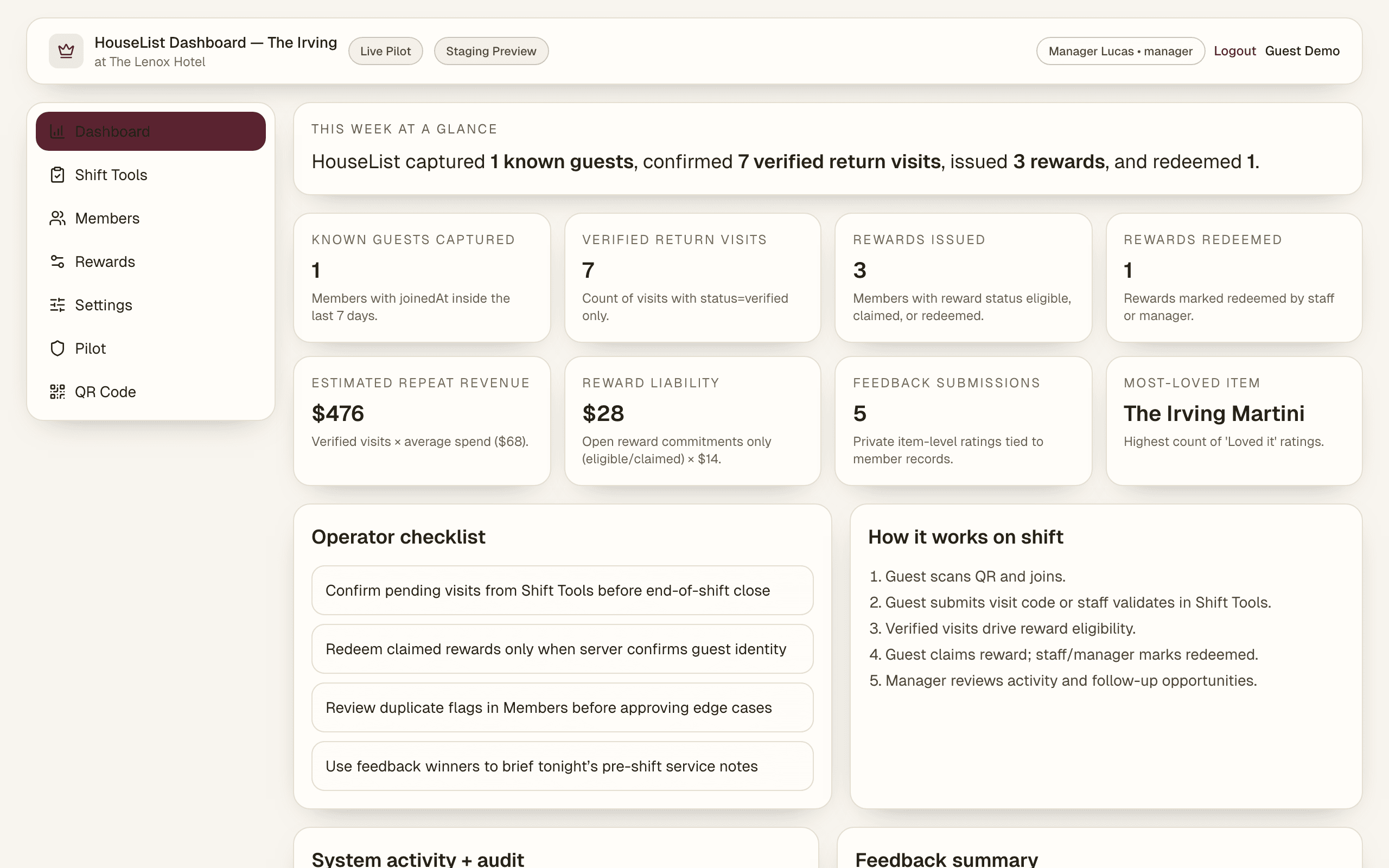 HouseList manager dashboard